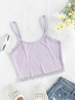 ZAFUL Lace Insert Ribbed Crop Cami Top L Light purple