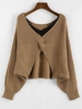 ZAFUL Lace Insert Twisted Batwing Sleeve Sweater L Coffee