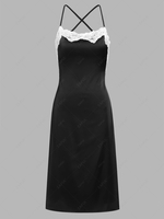 ZAFUL Lace Panel Crisscross Midi A Line Dress L Black