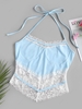 ZAFUL Lace Panel Irregular Halter Top L Light blue