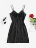 ZAFUL Lace Panel Jacquard Slit Tie Cami Dress M Black