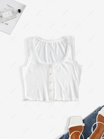 ZAFUL Lace Trim Lettuce Ribbed Crop Tank Top L White