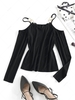 ZAFUL Lace Trim O-ring Cold Shoulder Layering Te L Black