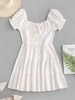 ZAFUL Lace Trim Puff Sleeve Tiered Milkmaid Dress M White