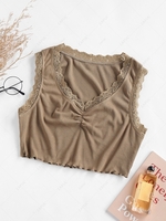 ZAFUL Lace Trim Ribbed Lettuce Tank Top L Coffee