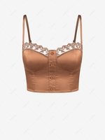ZAFUL Lace Trim Satin Cropped Camisole L Coffee