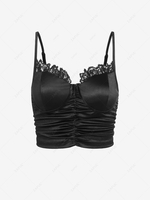 ZAFUL Lace Trim Silky Ruched Bustier Cropped Cami Top L Black