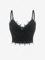 ZAFUL Lace Trim Velvet Cropped Camisole L Black