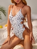 ZAFUL Lace Up Animal Dots Ribbed One-piece Swimsuit L White