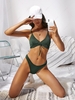 ZAFUL Lace Up Cheeky Textured Cinched Bikini Swimwear S Deep green