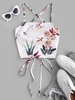 ZAFUL Lace Up Crisscross Printed Crop Top S White