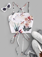 ZAFUL Lace Up Crisscross Printed Crop Top S White