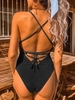 ZAFUL Lace-up Crisscross Ribbed Swimsuit S Black