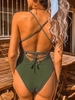 ZAFUL Lace-up Crisscross Ribbed Swimsuit S Camouflage green