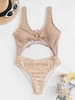 ZAFUL Lace Up Cut Out Ribbed Spotted Print One-piece Swimsuit L Light coffee