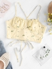 ZAFUL Lace Up Ditsy Print Crop Top L Light yellow