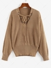 ZAFUL Lace Up Drop Shoulder V Neck Sweater S Coffee