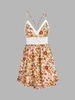 ZAFUL Lace Up Floral Print Mini Sundress Xl