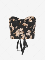 ZAFUL Lace Up Flower Padded Corset Style Tube Top L Black
