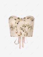 ZAFUL Lace Up Flower Padded Corset Style Tube Top L Light coffee