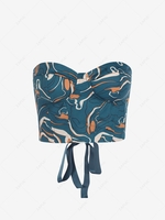 ZAFUL Lace Up Flower Padded Corset Style Tube Top M Deep green