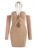 ZAFUL Lace Up Halter Cold Shoulder Knit Dress Xl Light coffee