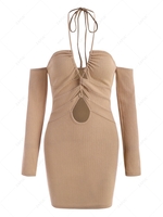 ZAFUL Lace Up Halter Cold Shoulder Knit Dress Xl Light coffee