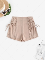 ZAFUL Lace Up High Waisted Shorts Xl Light coffee