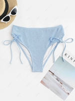 ZAFUL Lace Up High Waisted Wrinkle Textured Bikini Bottom S Light blue