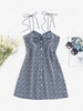 ZAFUL Lace Up Keyhole Floral Mini Dress M Blue