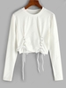 ZAFUL Lace-up Long Sleeve Crop Tee M White