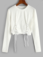 ZAFUL Lace-up Long Sleeve Crop Tee M White
