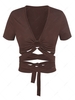 ZAFUL Lace Up O Ring Crop T Shirt Xl Deep coffee