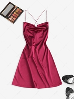 ZAFUL Lace Up Open Back Satin Party Dress L Deep red
