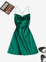 ZAFUL Lace Up Open Back Satin Party Dress L Green