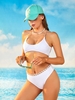 ZAFUL Lace Up Ribbed Braided Straps Bikini Swimwear S White
