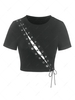 ZAFUL Lace Up Ribbed Crop T Shirt M Black