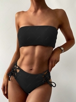 ZAFUL Lace Up Ribbed Strapless Bikini Set L Black