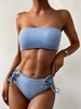 ZAFUL Lace Up Ribbed Strapless Bikini Set M Day sky blue