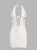 ZAFUL Lace-up Ribbed Topstitch Backless Bodycon Dress M White