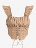 ZAFUL Lace Up Ruched Bust Top L Light coffee