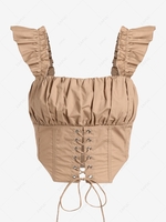 ZAFUL Lace Up Ruched Bust Top L Light coffee