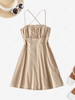 ZAFUL Lace Up Ruched Open Back Mini Dress Xl Light coffee