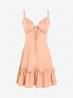 ZAFUL Lace Up Ruffle Cupped Mini Dress S Light orange