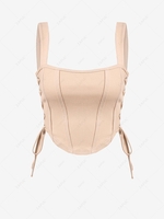 ZAFUL Lace Up Scarf Hem Corset Top S Light coffee