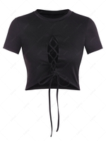 ZAFUL Lace Up Short Sleeve Crop T Shirt S Black