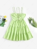 ZAFUL Lace Up Smocked Cut Out Tiered Dress L Light green