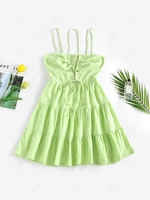 ZAFUL Lace Up Smocked Cut Out Tiered Dress L Light green