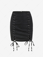 ZAFUL Lace Up Solid Mini Skirt L Black