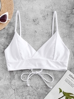 ZAFUL Lace-up Surplice Bikini Top S White